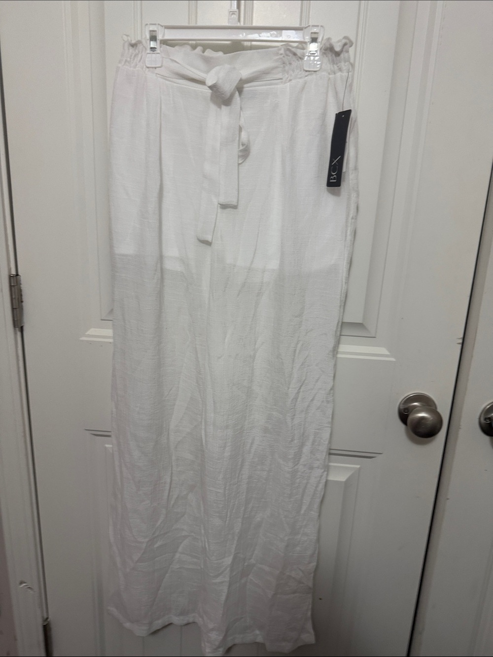 BCX White Tie-Waist wide leg pants with Elastic Waist